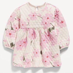 Long-Sleeve Quilted Jacquard-Knit Dress with Ribbed Velour Pink Legging for Baby